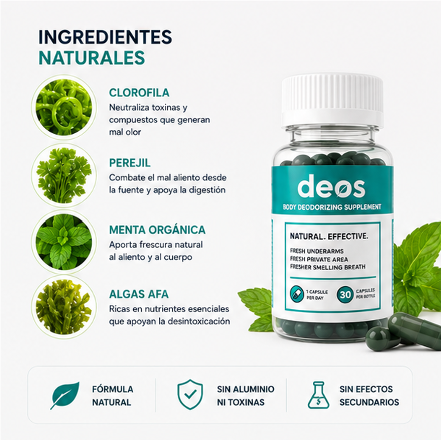DEOS 30 cap - ¡El Suplemento que elimina el olor desde Adentro!
